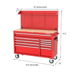 Husky Modular Tool Storage 52 In. W Standard Duty Red Mobile Workbench Cabinet With Pegboard -Husky Shop red husky mobile workbenches h52modsuite2red 77 1000