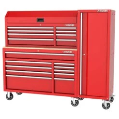 Husky Modular Tool Storage 72 In. W Standard Duty Red Mobile Workbench Cabinet With 8-Drawer Top Chest And 20 In. Side Locker -Husky Shop red husky mobile workbenches h52modsuite3red 1d 1000