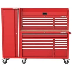 Husky Modular Tool Storage 72 In. W Standard Duty Red Mobile Workbench Cabinet With 8-Drawer Top Chest And 20 In. Side Locker -Husky Shop red husky mobile workbenches h52modsuite3red 40 1000