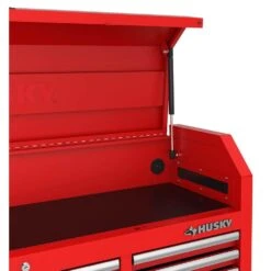Husky Modular Tool Storage 72 In. W Standard Duty Red Mobile Workbench Cabinet With 8-Drawer Top Chest And 20 In. Side Locker -Husky Shop red husky mobile workbenches h52modsuite3red 76 1000