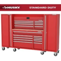 Husky Modular Tool Storage 92in. W Standard Duty Red Mobile Workbench Cabinet W/ 52in. W Top Chest And (2) 20 In. Side Lockers