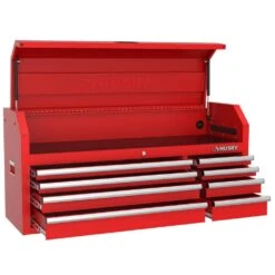 Husky Modular Tool Storage 92in. W Standard Duty Red Mobile Workbench Cabinet W/ 52in. W Top Chest And (2) 20 In. Side Lockers -Husky Shop red husky mobile workbenches h52modsuite4red fa 1000