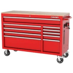 Husky Modular Tool Storage 72 In. W Standard Duty Red Mobile Workbench Cabinet With Pegboard And 20 In. Side Locker -Husky Shop red husky mobile workbenches h52modsuite5red 44 1000
