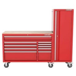 Husky Modular Tool Storage 72 In. W Standard Duty Red Mobile Workbench Cabinet With 20 In. Side Locker -Husky Shop red husky mobile workbenches h52modsuite7red 1d 1000