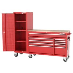 Husky Modular Tool Storage 72 In. W Standard Duty Red Mobile Workbench Cabinet With 20 In. Side Locker -Husky Shop red husky mobile workbenches h52modsuite7red 40 1000