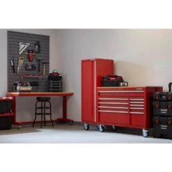 Husky Modular Tool Storage 72 In. W Standard Duty Red Mobile Workbench Cabinet With 20 In. Side Locker -Husky Shop red husky mobile workbenches h52modsuite7red c3 1000