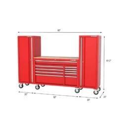 Husky Modular Tool Storage 92 In. W Standard Duty Red Mobile Workbench Cabinet With (2) 20 In. Side Lockers -Husky Shop red husky mobile workbenches h52modsuite8red a0 1000