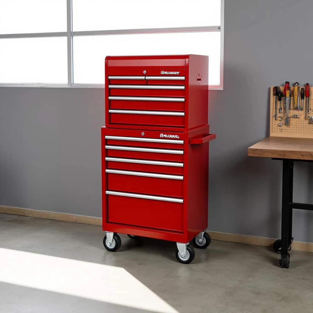 Husky Tool Storage 27 In. W X 18 In. D Standard Duty Red Rolling Tool Chest Combo 2 Husky Tool Storage 27 In. W X 18 In. D Standard Duty Red Rolling Tool Chest Combo - Image 2