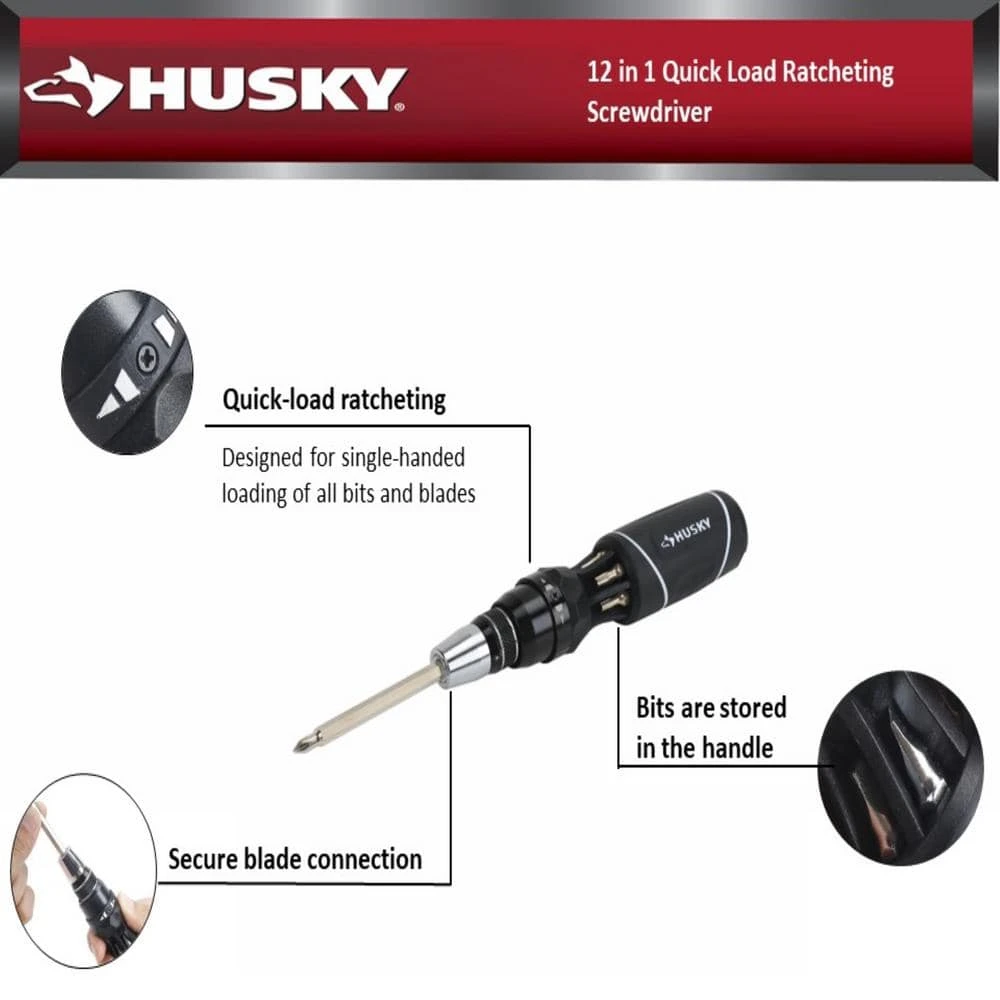 Husky 12 In 1 Quick Load Ratcheting Screwdriver 2 Husky 12 In 1 Quick Load Ratcheting Screwdriver - Image 2