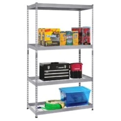 Husky 4-Tier Heavy Duty Steel Garage Storage Shelving Unit In Silver (36 In. W X 72 In. H X 18 In. D) 25 Husky 4-Tier Heavy Duty Steel Garage Storage Shelving Unit In Silver (36 In. W X 72 In. H X 18 In. D) -Husky Shop silver husky freestanding shelving units mr361872w4 31 1000