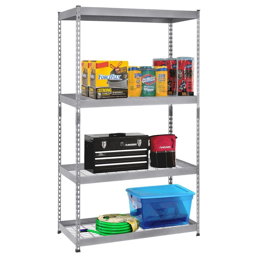 Husky 4-Tier Heavy Duty Steel Garage Storage Shelving Unit In Silver (36 In. W X 72 In. H X 18 In. D) 13 Husky 4-Tier Heavy Duty Steel Garage Storage Shelving Unit In Silver (36 In. W X 72 In. H X 18 In. D) - Image 13