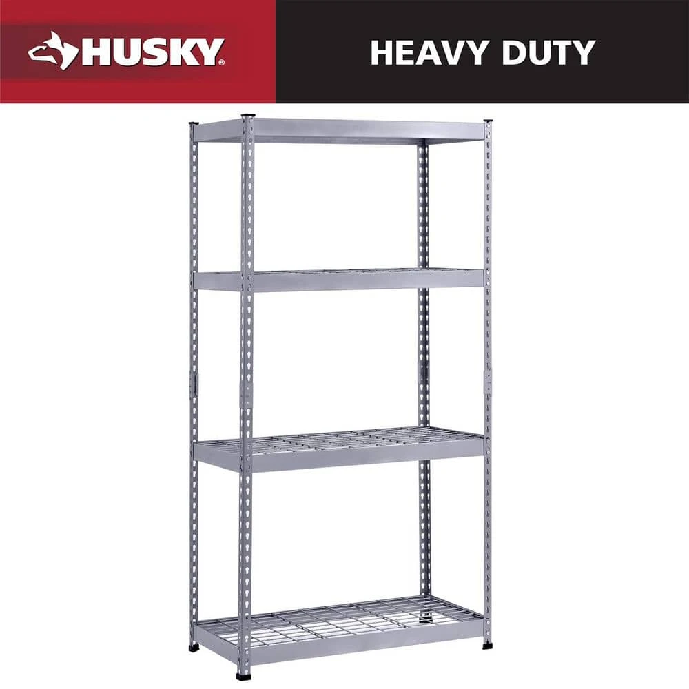 Husky 4-Tier Heavy Duty Steel Garage Storage Shelving Unit In Silver (36 In. W X 72 In. H X 18 In. D) 1 Husky 4-Tier Heavy Duty Steel Garage Storage Shelving Unit In Silver (36 In. W X 72 In. H X 18 In. D)