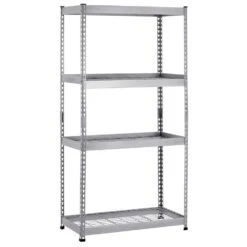 Husky 4-Tier Heavy Duty Steel Garage Storage Shelving Unit In Silver (36 In. W X 72 In. H X 18 In. D) 17 Husky 4-Tier Heavy Duty Steel Garage Storage Shelving Unit In Silver (36 In. W X 72 In. H X 18 In. D) -Husky Shop silver husky freestanding shelving units mr361872w4 66 1000