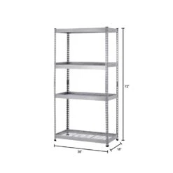 Husky 4-Tier Heavy Duty Steel Garage Storage Shelving Unit In Silver (36 In. W X 72 In. H X 18 In. D) 16 Husky 4-Tier Heavy Duty Steel Garage Storage Shelving Unit In Silver (36 In. W X 72 In. H X 18 In. D) -Husky Shop silver husky freestanding shelving units mr361872w4 a0 1000