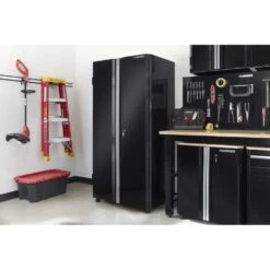 Husky Ready-to-Assemble 24-Gauge Steel Garage Gear Cabinet In Black (36.6 In. W X 72 In. H X 24 In. D -Husky Shop smooth glossy black powder coating husky free standing cabinets g3624w us a0 1000
