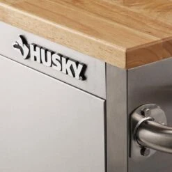 Husky 72 In. W X 18 In. D Heavy Duty 8-Drawer 1-Door Mobile Workbench Tool Chest With Solid Wood Top In Stainless Steel -Husky Shop stainless steel with silver trim husky mobile workbenches hyls 7208 4f 1000
