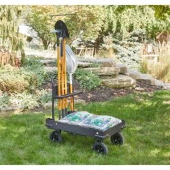 Husky 38 In. W All-Terrain Folding Tool Cart -Husky Shop textured black husky tool carts h38foldcart 1f 1000