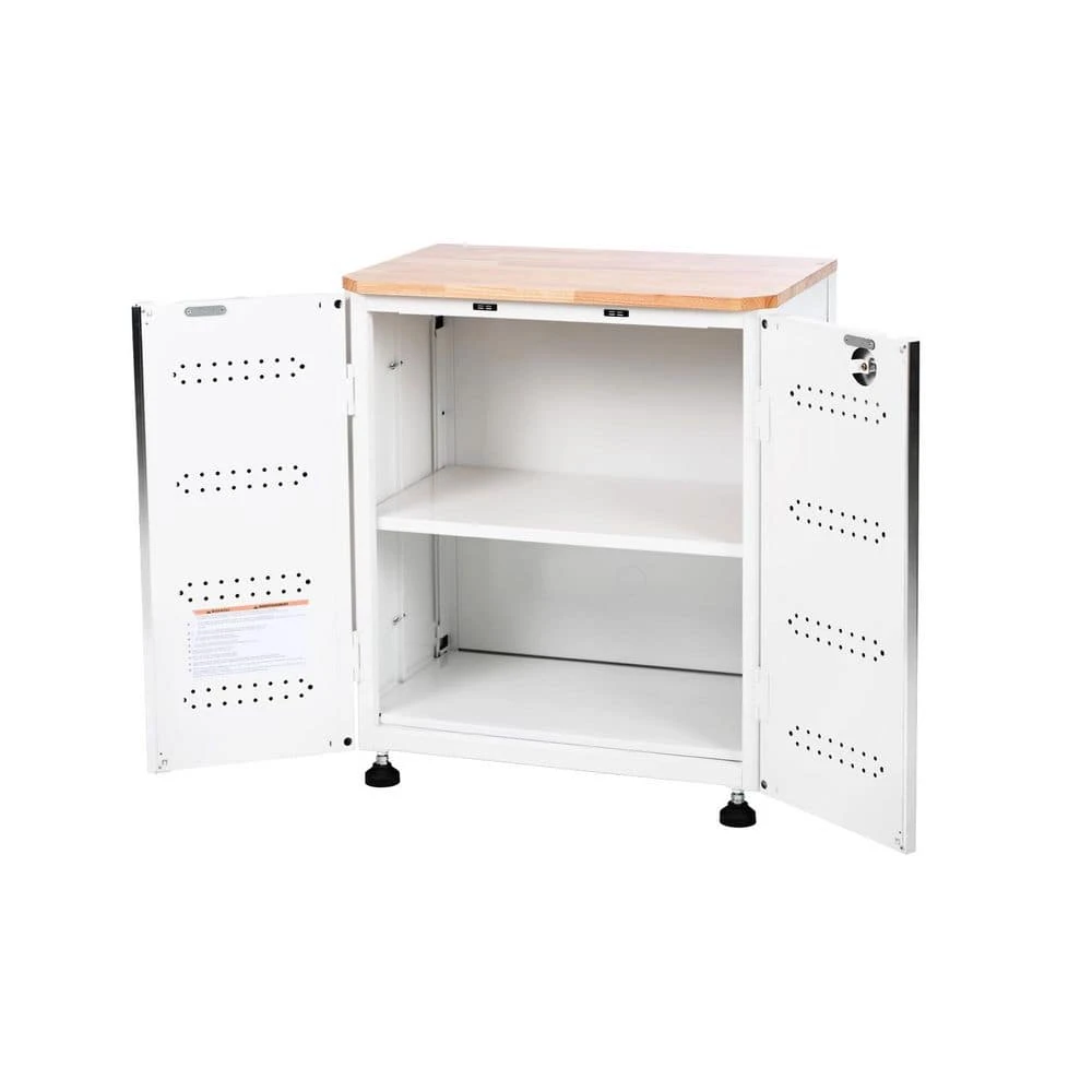 HUSKY 28 In. W X 33 In. H X 19 In.D Folding 22-Gauge Steel 1-Piece Garage Storage System In White W/ Wooden Worktop 5 HUSKY 28 In. W X 33 In. H X 19 In.D Folding 22-Gauge Steel 1-Piece Garage Storage System In White W/ Wooden Worktop - Image 5