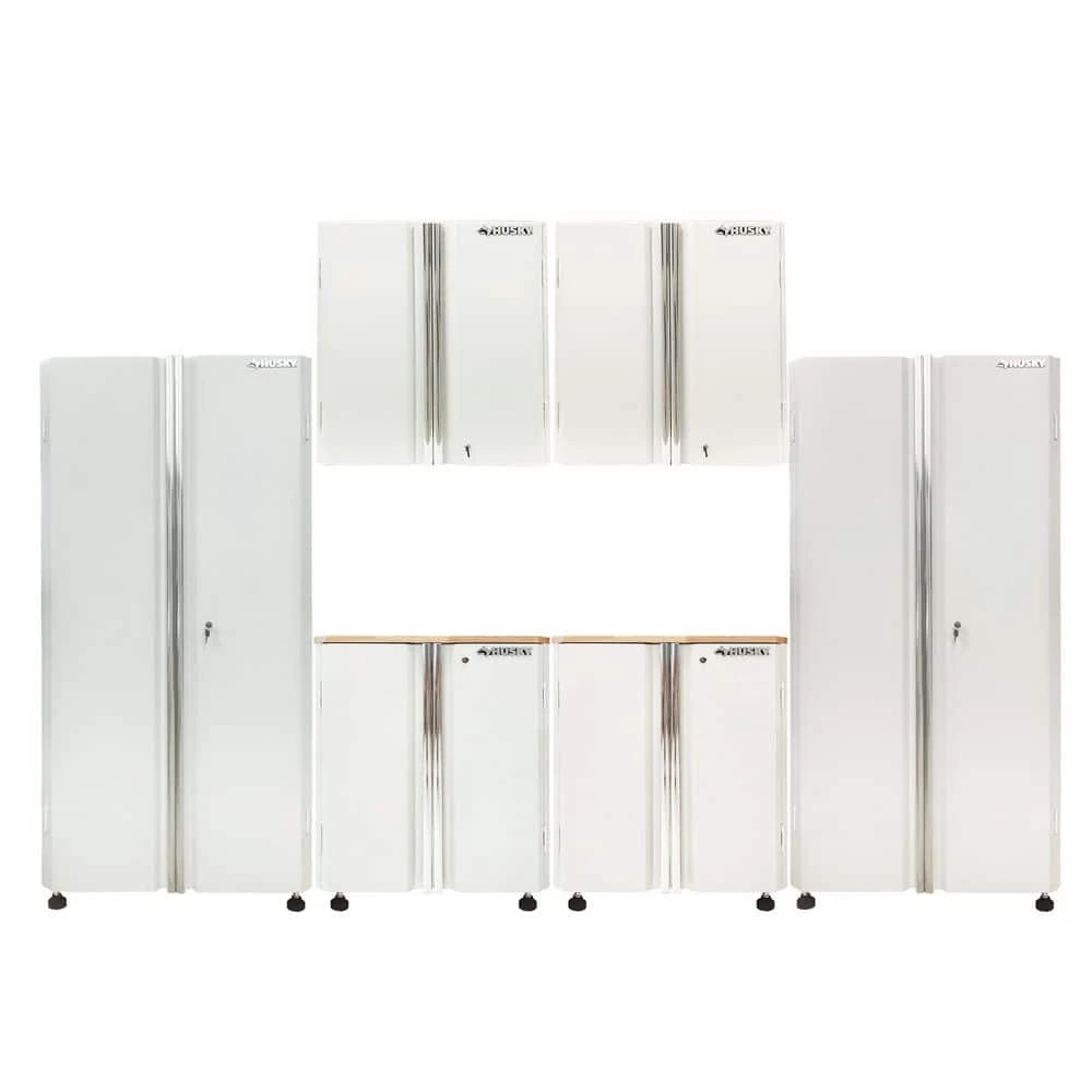 HUSKY 28 In. W X 33 In. H X 19 In.D Folding 22-Gauge Steel 1-Piece Garage Storage System In White W/ Wooden Worktop 6 HUSKY 28 In. W X 33 In. H X 19 In.D Folding 22-Gauge Steel 1-Piece Garage Storage System In White W/ Wooden Worktop - Image 6