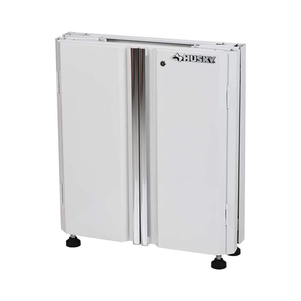 HUSKY 28 In. W X 33 In. H X 19 In.D Folding 22-Gauge Steel 1-Piece Garage Storage System In White W/ Wooden Worktop 4 HUSKY 28 In. W X 33 In. H X 19 In.D Folding 22-Gauge Steel 1-Piece Garage Storage System In White W/ Wooden Worktop - Image 4