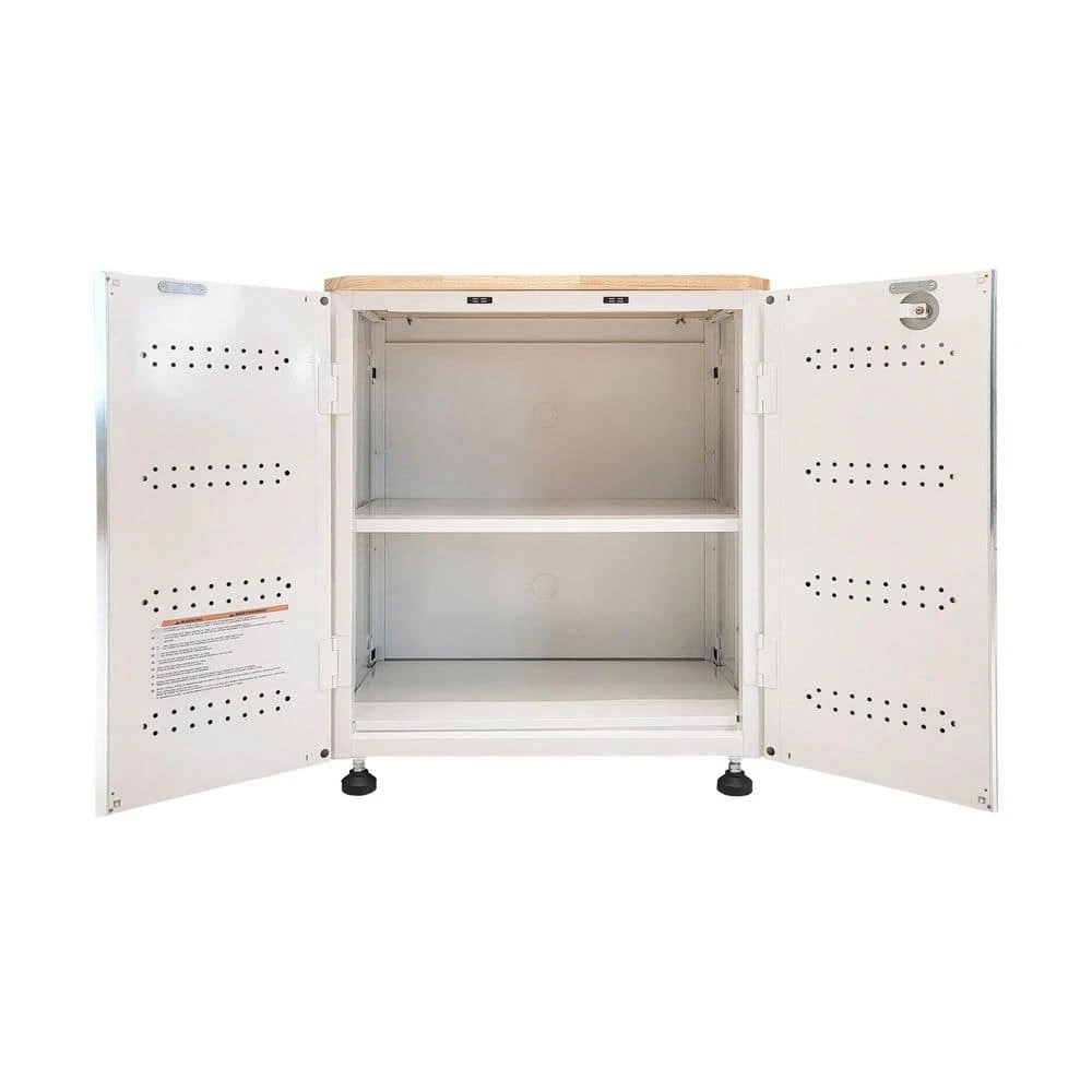 HUSKY 28 In. W X 33 In. H X 19 In.D Folding 22-Gauge Steel 1-Piece Garage Storage System In White W/ Wooden Worktop 3 HUSKY 28 In. W X 33 In. H X 19 In.D Folding 22-Gauge Steel 1-Piece Garage Storage System In White W/ Wooden Worktop - Image 3