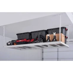 Husky 97.5 In. W X 43.75 In. H X 48 In. D Adjustable Height Metal Heavy-Duty Overhead Garage Storage Rack In White -Husky Shop white husky overhead garage storage acr4896w p 31 1000
