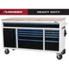 Husky Limited Edition 61 In. W X 23 In. D 11-Drawer White Mobile Workbench Cabinet With Solid Wood Top